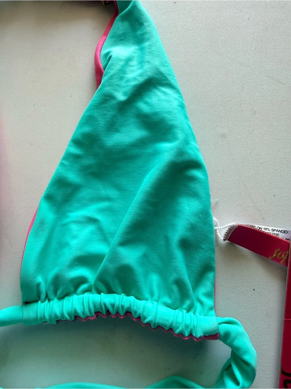 Sofia by ViX Turquoise Halter Bikini Top with Pink Trim.  Size XS